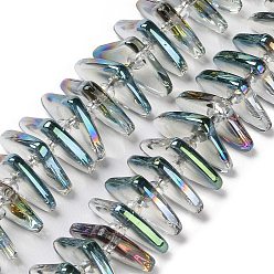 Темно-Зеленый Стеклянные бусины с гальваническим покрытием , треугольные, темно-зеленый, 9x15.5~16x2.8~3 мм, отверстие : 1 мм, около 119~131 шт / нитка, 24.21''~24.41'' (61.5~62 см)