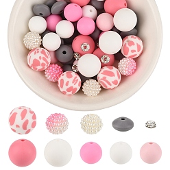 Mixed Color DIY Jewelry Making Kit, Including Imitation Pearl Acrylic & Silicone Beads, Mixed Color, 6~15x6~15mm, Hole: 1~2mm