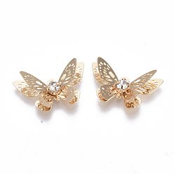 Clear Brass Micro Cubic Zirconia Pendants, Nickel Free, Real 18K Gold Plated, 3D Butterfly, Clear, 12x20x5mm, Hole: 1mm