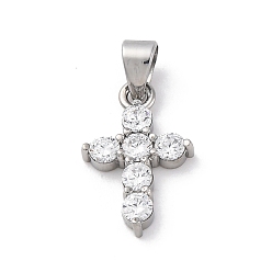 Нержавеющая Сталь Цвет 304 кубический стальные подвески из нержавеющей диоксида циркония, крест прелести, цвет нержавеющей стали, 17x11x3 мм, отверстие : 4x2.7 мм