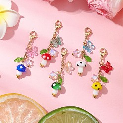 (52) Непрозрачная лаванда Кулон лэмпворк в виде грибов ручной работы, Акриловые бабочки и застежки-клешни из сплава для брелоков-рюкзаков, разноцветные, 55 мм