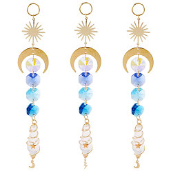 Золотой 3шт. медная проволока, обернутая в пулю, стеклянная подвеска, украшение, с подвесками из нержавеющей стали в виде луны, звезд, молний и латунными бусинами, золотые, 170~173 мм