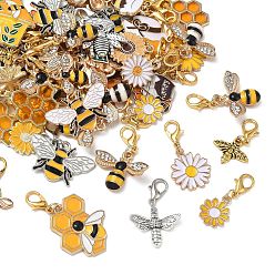 Couleur Mélangete 55 décorations de pendentifs en alliage pcs, avec fermoir pince de homard, abeilles & fleur, platine et d'or, couleur mixte, 22~42mm
