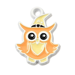Owl Halloween Alloy Enamel Pendants, Platinum, Owl Charms, 19x14x1.5mm, Hole: 2mm