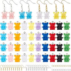 Mixed Color DIY Resin Dangle Earring Making Kits, Including 80Pcs 10 Colors Bear Resin Pendants, Brass Earring Hooks & Jump Rings, Mixed Color, 400pcs/box
