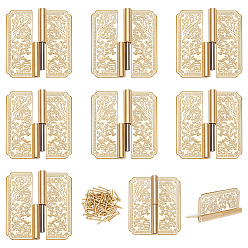 Golden 8Pcs Rectangle Brass Cabinet Drawer Butt Hinges Connectors, with 48Pcs Screws, Wooden Box Accessories, Golden, 60x51x7mm