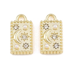 Golden Alloy Crystal Rhinestone Pendants, Rectangle with Sun & Moon Pattern Charms, with ABS Plastic Pearl, Long-Lasting Plated, Rack Plating, Golden, 14.5x8x3.5mm, Hole: 1.6mm