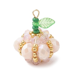 Розовый Подвески гальванизируйте стекла, тыква, с круглыми бусинами и прозрачными акриловыми подвесками и 304 петлей из нержавеющей стали, граненые, туманная роза, 25x20 мм, отверстие : 2.8 мм