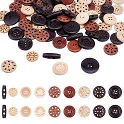 Mixed Color Wood Buttons, Mixed Shapes, Mixed Color, 25x5mm, Hole: 2mm, 180pcs/set