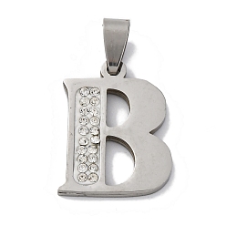 Letter B 201 подвески из нержавеющей стали, со стразами, буквы, В письме, 25x18x2 мм, отверстие : 6x3 мм