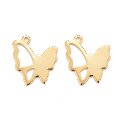 Real 24K Gold Plated 201 Stainless Steel Pendants, Butterfly, Real 24k Gold Plated, 18x17x0.8mm, Hole: 1.4mm