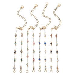 Смешанные камни Изготовление браслета ручной работы из граненых круглых бусин из драгоценных камней диаметром 3 мм и цепочек из нержавеющей стали с круглыми звеньями., с 316 из нержавеющей стали Lobster Claw застежками, золотые, 304 дюйм (6.42 см)