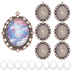 Красная Медь Набор для самостоятельного изготовления овального кулона, включая подвеску в тибетском стиле в форме кабошона, Кабошоны из стекла, Красная медь, 20 шт / коробка