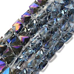 Стально-синий Стеклянные бусины с гальваническим покрытием , треугольные, граненые, стальной синий, 7.5x8x5.5 мм, отверстие : 0.8 мм, около 70 шт / нитка, 13.39'' (34 см)