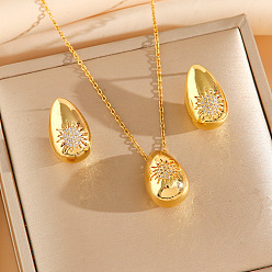 Солнце 304 комплекты из серег-гвоздиков и ожерелий с кубическим цирконием из нержавеющей стали, слеза, золотые, солнце, 450 мм