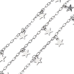 Нержавеющая Сталь Цвет 304 кабельные цепи из нержавеющей стали, с катушкой, пайки, со звездой прелести, цвет нержавеющей стали, 3x2x0.1 мм