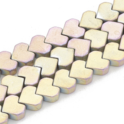 Rainbow Plated Electroplate Non-magnetic Synthetic Hematite Beads Strands, Heart, Rainbow Plated, 6x6x2.5mm, Hole: 1mm, about 83pcs/strand, 15.7 inch