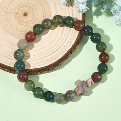 Indian Agate 8.5MM Natural Indian Agate Round Beaded Stretch Bracelets, Natural Crazy Agate Religion Cross Bracelets, Inner Diameter: 2.24 inch(5.7cm)