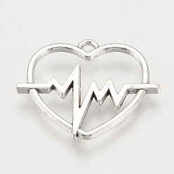 Античное Серебро Сплавочные подвески тибетского стиля, сердце, без кадмия и без свинца, античное серебро, 24.5x29.5x2 мм, Отверстие : 1.5 мм , около 410 шт / 1000 г