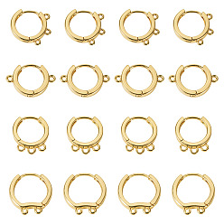 Настоящее золото 18K 16шт. 4 стили латунные серьги-кольца фурнитура, кольцо, реальный 18 k позолоченный, 13.5~16.5x15~20x2.5~3 мм, отверстие : 1~1.5 мм, штифты : 0.9~1 мм, 4 шт / стиль