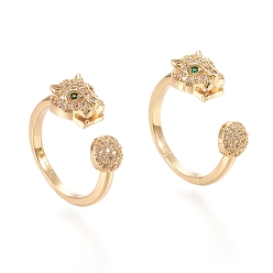 Настоящее золото 18K Регулируемые кольца манжеты из латуни с микропаве и кубическим цирконием, открытые кольца, леопард, реальный 18 k позолоченный, размер США 6 (16.5 мм)