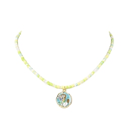 Зеленый Женские ожерелья из стеклянных бусин с подвеской в виде цветка и эмали, золотые, желтые, 16.77 дюйм (42.6 см)