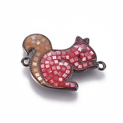 Gunmetal Brass Enamel Links, with Shell Chips, Squirrel, Gunmetal, 23x19x2.5mm, Hole: 1mm