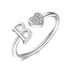 Letter B Регулируемые латунные манжеты со стразами для женщин, Сердце и письмо, платина, В письме, внутренний диаметр: 15~20 мм