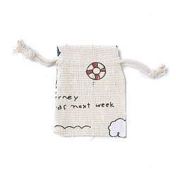 Разноцветный Мешковины упаковочные пакеты, шнурок сумки, прямоугольник с рисунком спасательный круг, красочный, 8.7~9x7~7.2 см