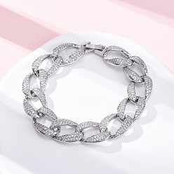 Платина Латунные браслеты-цепочки с микропаве из прозрачных кубических цирконий для женщин, без свинца и без кадмия, стойки покрытие, платина, 7-5/8 дюйм (19.5 см)