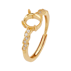 Золотой 1pc 925 регулируемые компоненты кольца из стерлингового серебра с кубическим цирконием, с замшевой тканью из поликарбоната квадратной серебряной полировальной салфеткой, золотые, лоток : 1 мм, 6 мм, внутренний диаметр: 2 мм