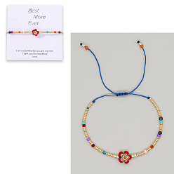 Красный Браслеты из плетеного бисера, стеклянного бисера и цветочных бусин., регулируемые браслеты из волоконного шнура для женщин, с открытки, красные, 11.02 дюйм (28 см)