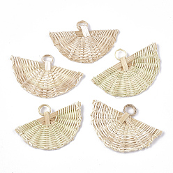 Античный Белый Тростниковая подвеска из тростника / ротанга ручной работы, для изготовления соломенных сережек и ожерелий, вентилятор, старинный белый, 32~36x60~65x4~6 мм, отверстие : 7~10 мм