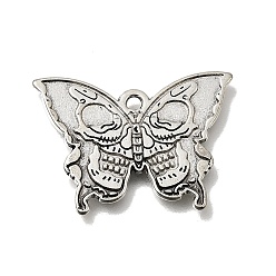 Argent Antique Pendentifs en alliage de style gothique tibétain, papillon avec breloques tête de mort, argent antique, 20x27.5x1mm, Trou: 1.6mm
