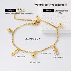 Infinity Pulseras vintage de acero inoxidable con dijes para mujer, dorado, infinito, 304 pulgada (9.06 cm)
