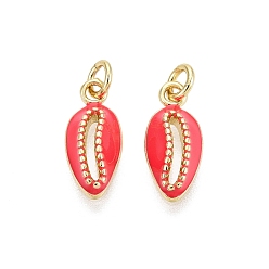 Малиновый Латунь эмаль подвески, подвески в форме ракушек, золотые, малиновый, 13x5.5x2.5 мм, отверстие : 2~4 мм, Перейти кольцо: 4~6x0.6~1 мм, внутренний диаметр: 2~4 мм