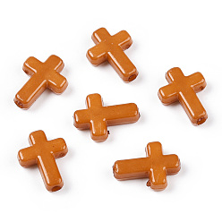 Шоколадный Непрозрачные акриловые бусины, крестик, цвет шоколада, 16x12x4.5 мм, Около 1230 шт / 500 г