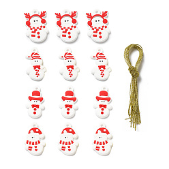 Mixed Color PVC Hanging Decorations, with Cord, Christmas Theme, Snowman, Mixed Color, Pendant: 49.5~51x28~35x4~5mm, Hole: 3.9~4.5mm, 12pcs/set