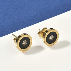 Черный 304 серьги нержавеющей стали, плоско-круглые, cmолой, золотые, чёрные, 10 мм