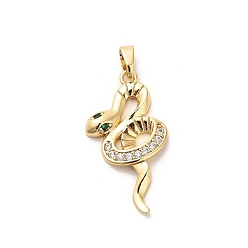 Змея Латунные микро проложить кубического циркония подвески, змея, змея, 27x15x3 мм, отверстие : 5x2.5 мм