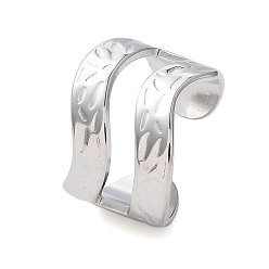 Stainless Steel Color Non-Tarnish 304 Stainless Steel Hollow Wave Open Cuff Rings, Stainless Steel Color, Inner Diameter: 19mm