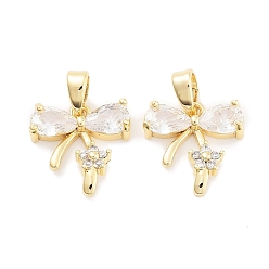 Прозрачный Латунные микро проложить кубического циркония подвески, без кадмия, без никеля и без свинца, реальный 18 k позолоченный, бантом, прозрачные, 13x13x3.5 мм, отверстие : 5x3 мм