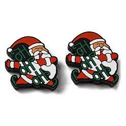 Colorful Santa Claus Christmas Food Grade Eco-Friendly Silicone Beads, Colorful, 28.5x28.5x7.5mm, Hole: 2mm