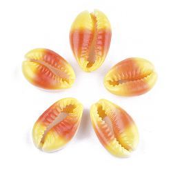 Colorful Printed Cowrie Shell Beads, No Hole/Undrilled, Gold, 20~25x13~17x7~8mm