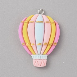 Hot Air Balloon Непрозрачные подвески смолы, красочные подвески с железными петлями платинового тона, воздушный шар, 38x26.5x6 мм, отверстие : 2 мм