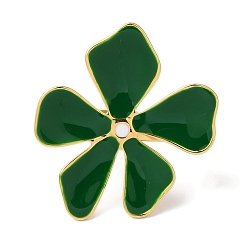 Зеленый Золотое ионное покрытие (IP) 304 регулируемые кольца в форме цветка из нержавеющей стали с эмалью для женщин, зелёные, Цветок: 35x32 мм, внутренний диаметр: 18 мм