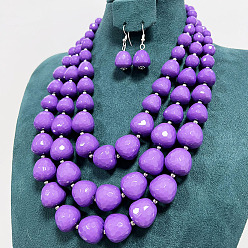 Темная Орхидея Наборы из многослойных ожерелий и серег-подвесок из акрилового сплава с гранеными каплевидными бусинами, темные орхидеи, 460 мм