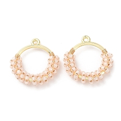 Фора Латунное кольцо с подвесками из бисера, пончики, оранжевые, 25x24x5.5 мм, отверстие : 1.6 мм