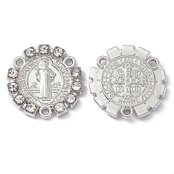 Платина Сплав ссылки люстра компонент, со стразами, розарий, плоский круглый со святым, тема религии, платина, 22x3 мм, отверстие : 1.5 мм