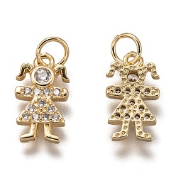 Золотой Латунные микропаве прозрачные кубические циркониевые подвески, без кадмия и без свинца, долговечный, девушка, золотые, 14x8x2.5 мм, отверстие : 3 мм